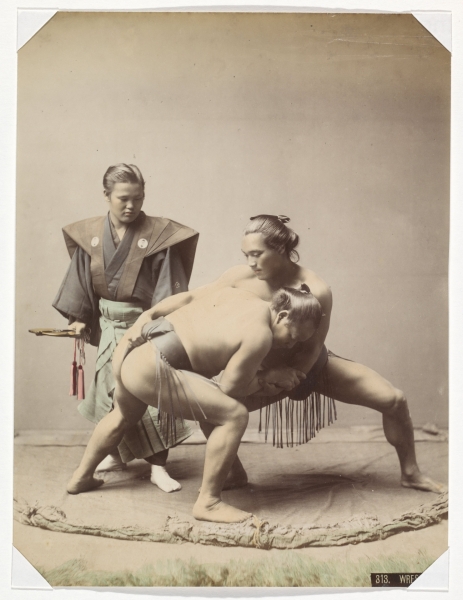 Japanse worstelaars, Raimund baron von Stillfried und Ratenitz (toegeschreven aan), ca. 1871 - ca. 1885 via Rijksstudio, publiek domein