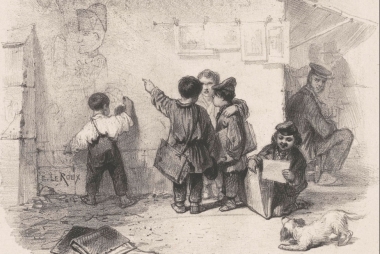 Kinderen voor een muur, Eugène Leroux, 1834 - 1880, papier, h 439mm × w 313mm via Rijksstudio.