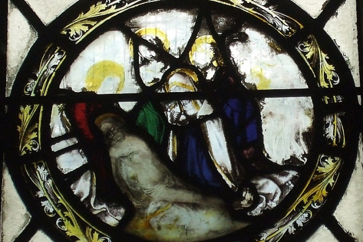 Glas-in-loodpaneel, Holy Trinity kerk, Longlevens. Rob Farrow via Wikimedia Commons, CC BY-SA 2.0
