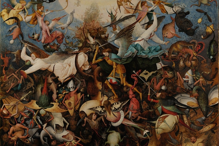 Pieter Bruegel, De val der opstandige engelen, 1562. Collectie Koninklijke Musea voor Schone Kunsten van België, Brussel via Wikimedia Commons. Publiek domein.