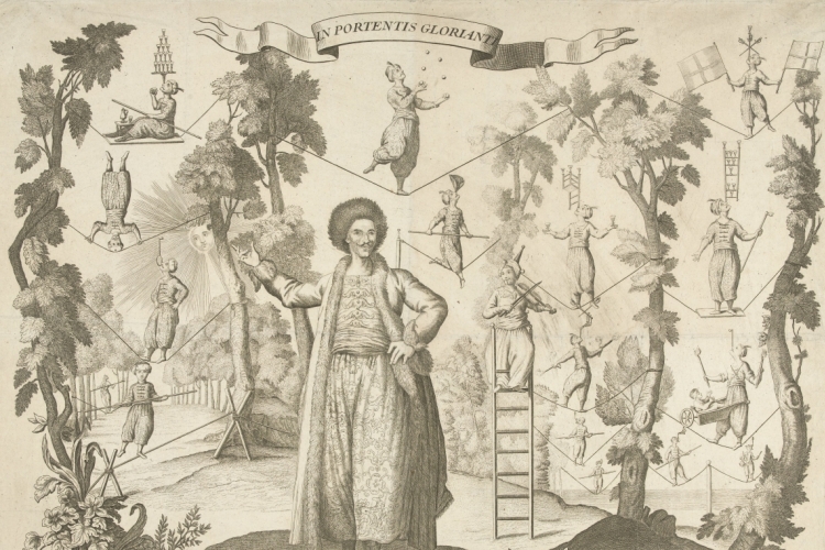 Acrobaten en koorddansers, Pieter Balthasar Bouttats, 1676-1755. Publiek domein via Rijksstudio