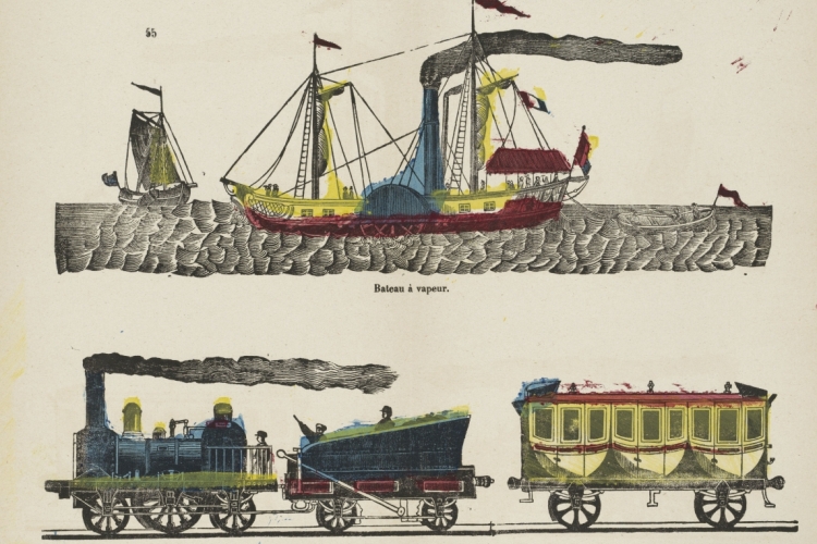 Boot en trein, M. Hemeleers-van Houter, 1827-1894. Publiek domein via Rijksstudio