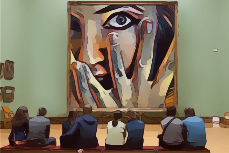 Zittende bezoekers kijken naar een schilderij. Foto: prettysleepy1 via Pixabay