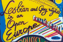 Detail affiche naar aanleiding van het congres van de International Lesbian and Gay Association in Brussel.